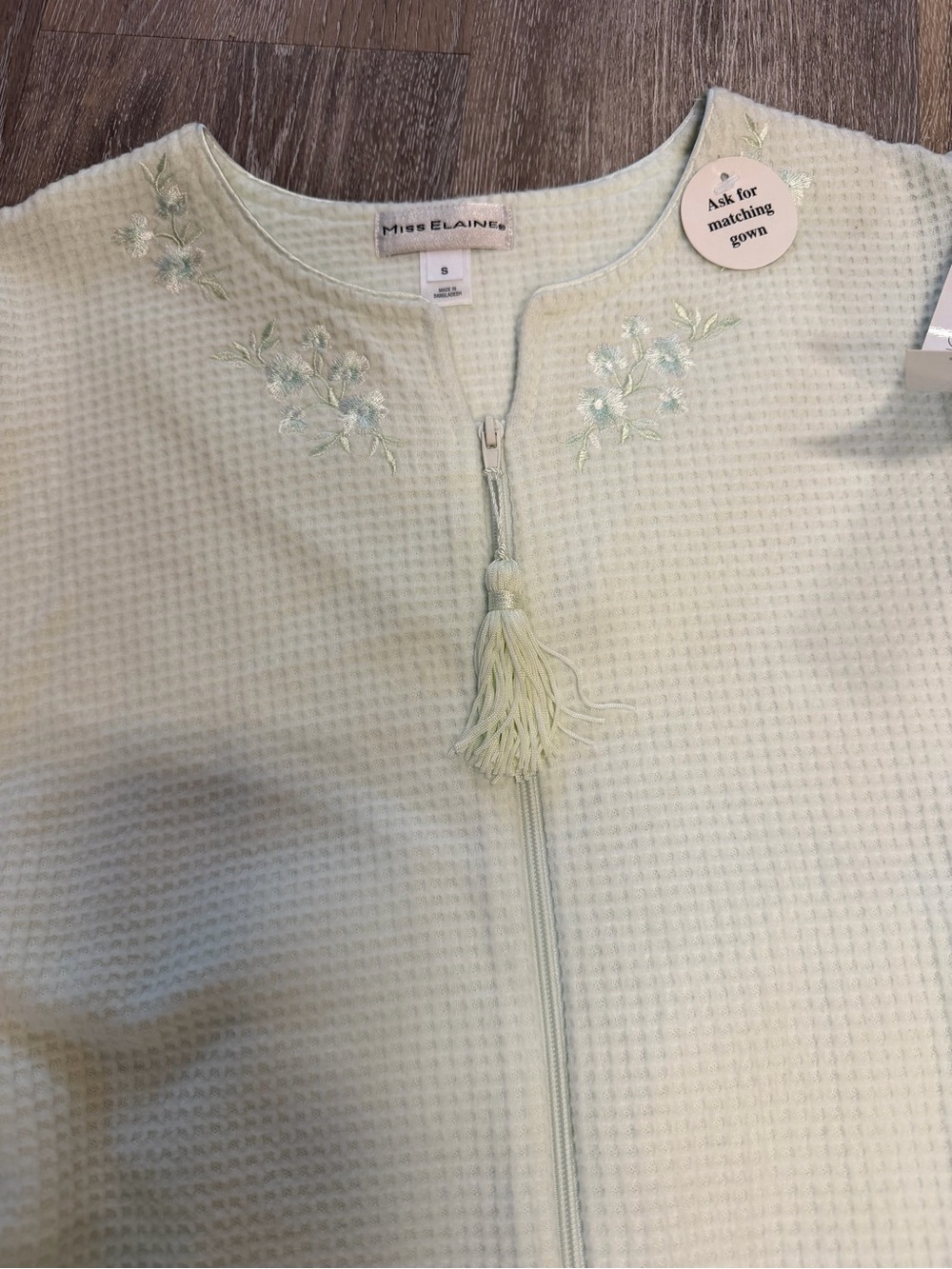 NWT Miss Elaine Sml Women’s Soft Robe Green Waffle Knit Pockets Long Sleeve Cozy - Picture 4 of 11